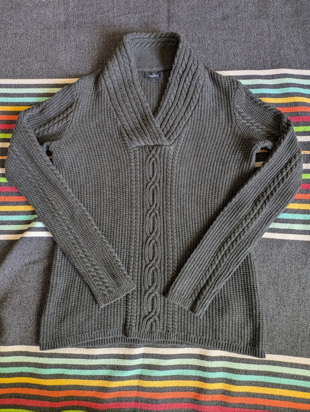 Nautica Women's 100% Cotton Faded Black Fisherman Sweater Medium